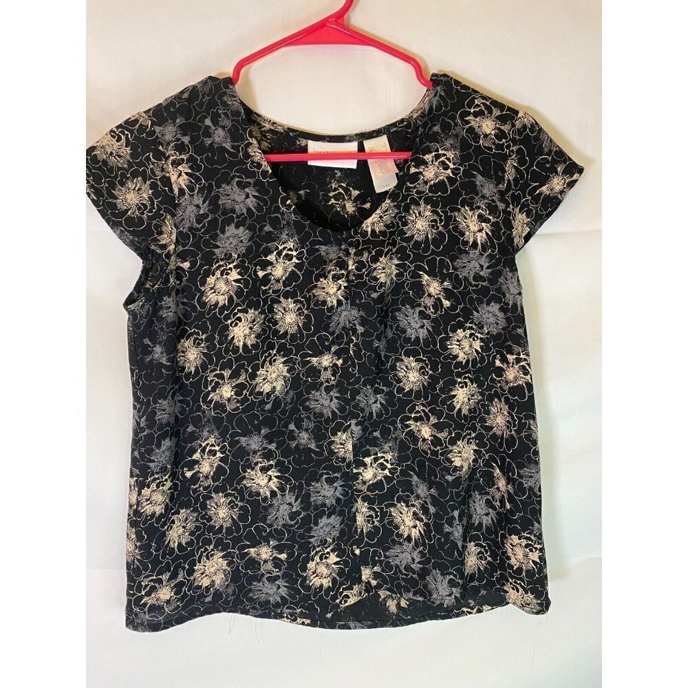 Boho Hippie Liz Claiborne Top Women's Small Cap Sleeve Shabby Chic Black White